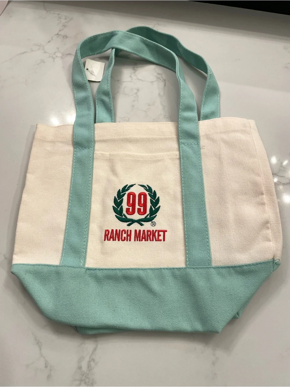 Canvas Tote Bag in Cream and Light Teal
